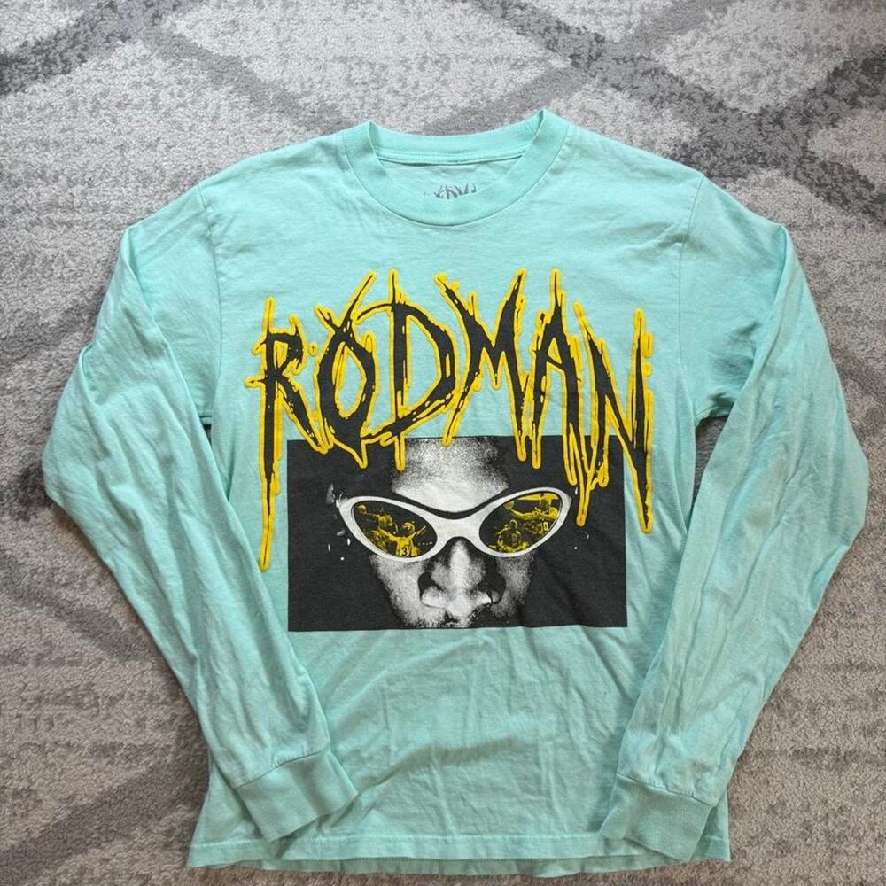Rodman Dennis Rodman brand teal yellow long sleeve shirt size small